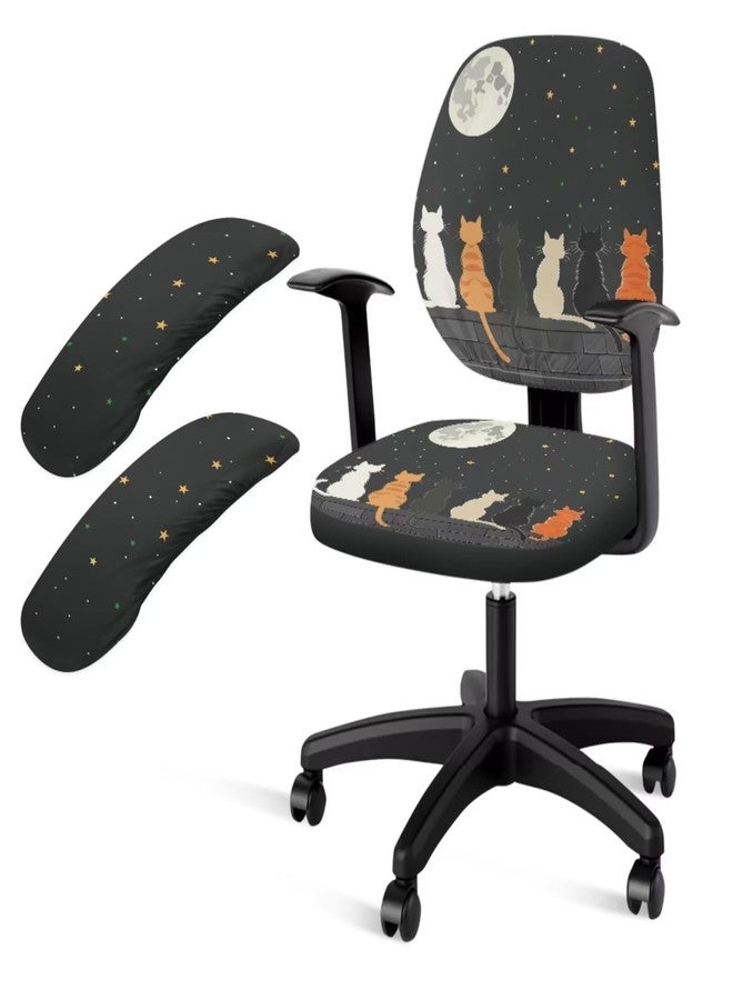 Wanzuoeng Computer Chair Cover Set, Cat Moon Star Print Computer Chair Seat Covers with Armrest Covers, Anti-Dust Office Chair Seat Cover Office Chair Back Cover and Office Chair Armrest Covers - Image 1